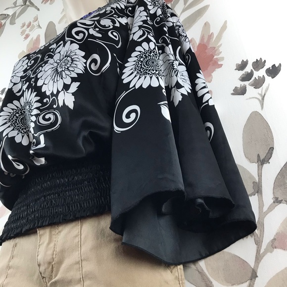 ICE One Shoulder Asymmetrical Purple Sequins White Floral Black Top Medium - Picture 7 of 16